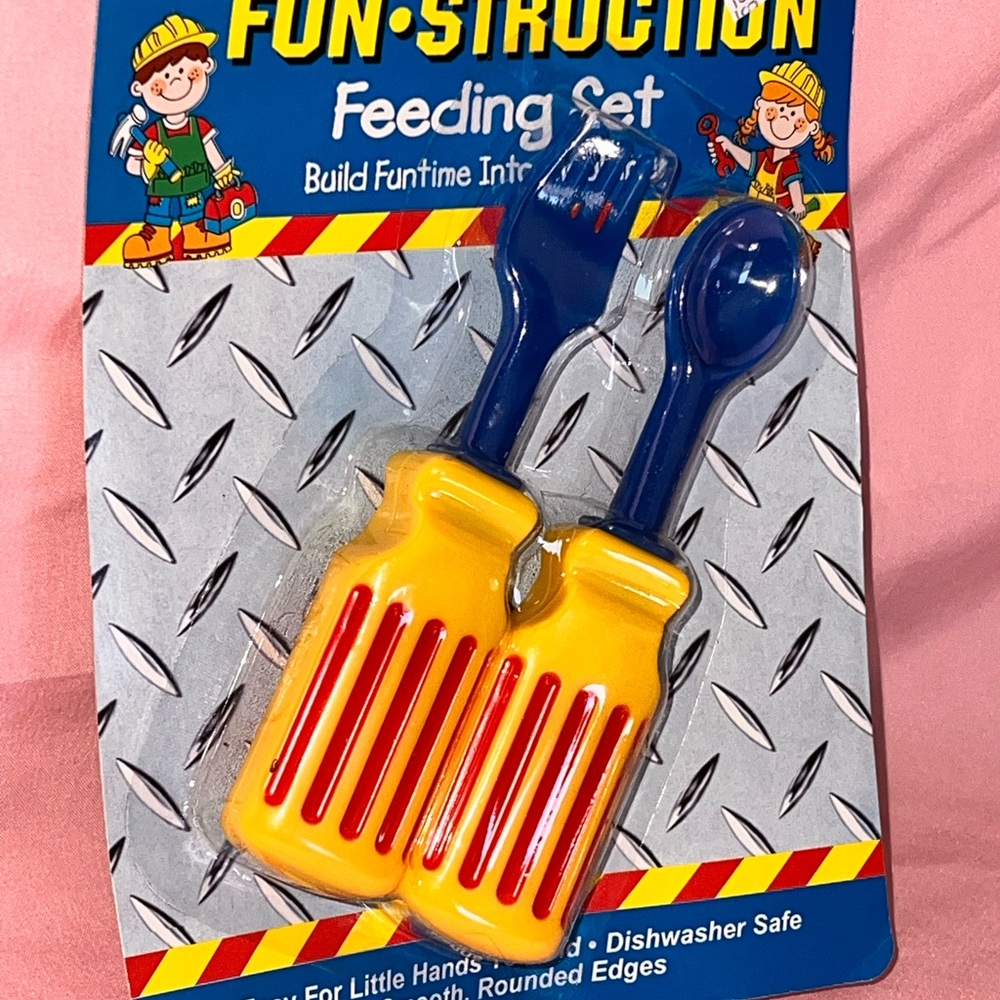 1995 Fun-Struction Toddler Feeding Set Fork & Spoon Tools Safety 1st Utensils